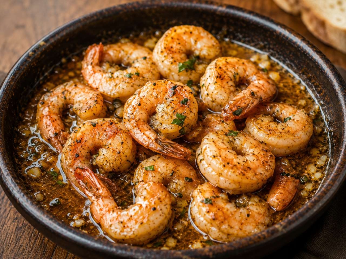 Classic New Orleans BBQ shrimp in a bowl.