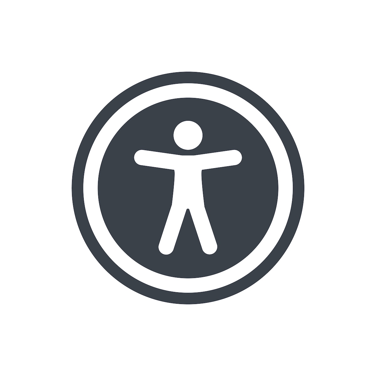 international accessibility icon showing human figure with a circle around it in black and white.