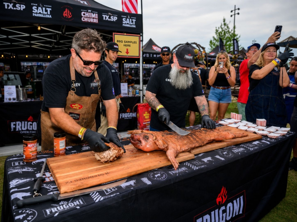 Al Fragoni and teammate live whole hog cooking demonstration.