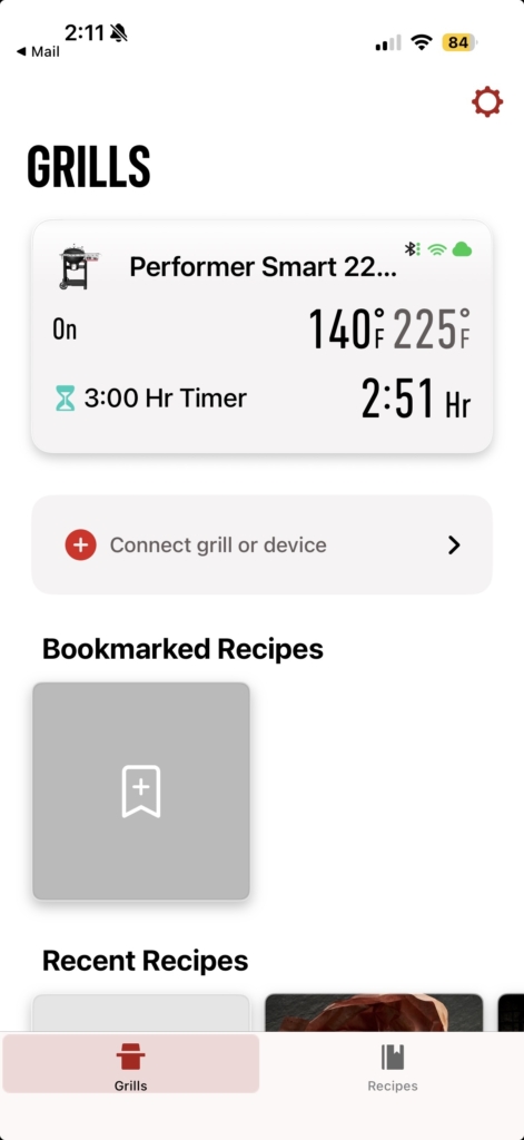 Weber Connect app showing an active cook in progress.