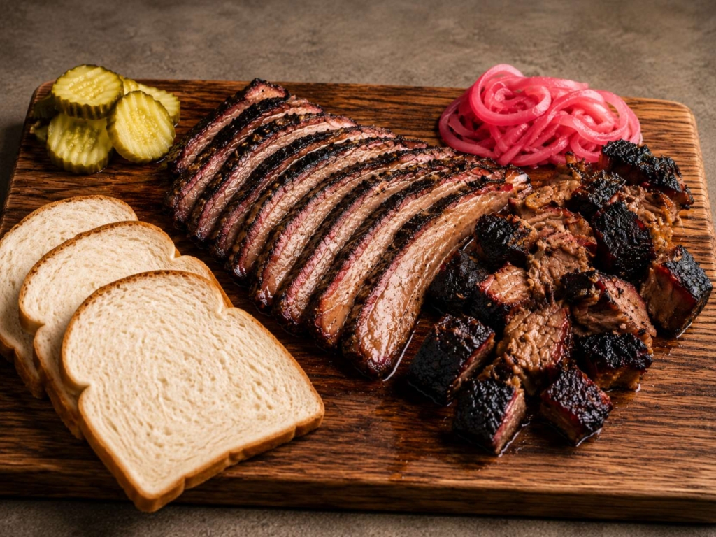 Sliced brisket and a slicing knife.