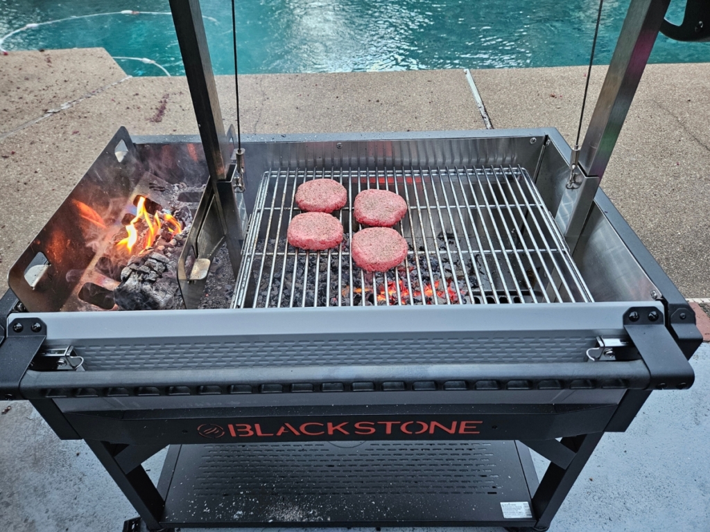 Burger patties on the Blackstone Bronco grill.