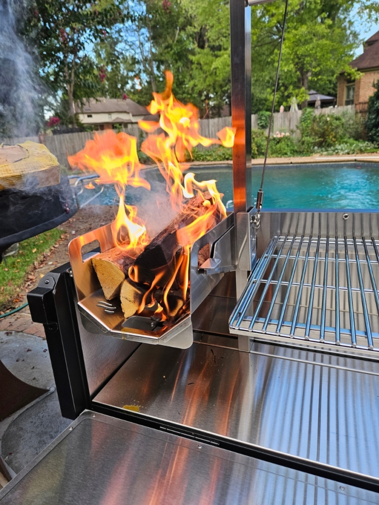 Flaming wood in the brasero